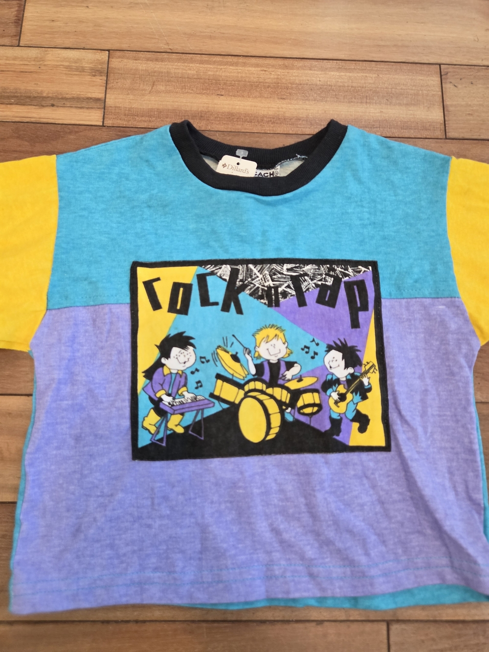 Kids' 24 Mths Colorblock 'Rock N Rap' Band Graphic Tee Turquoise Yellow Purple